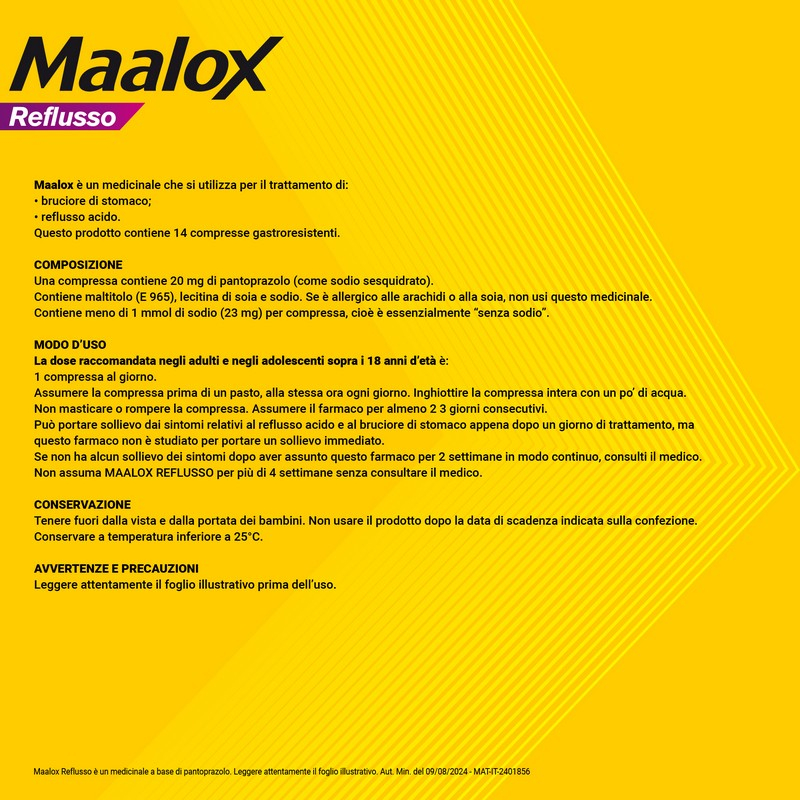 Maalox Reflusso 20 mg Pantoprazolo - 14 Compresse Contro Bruciore Di Stomaco E Reflusso Acido