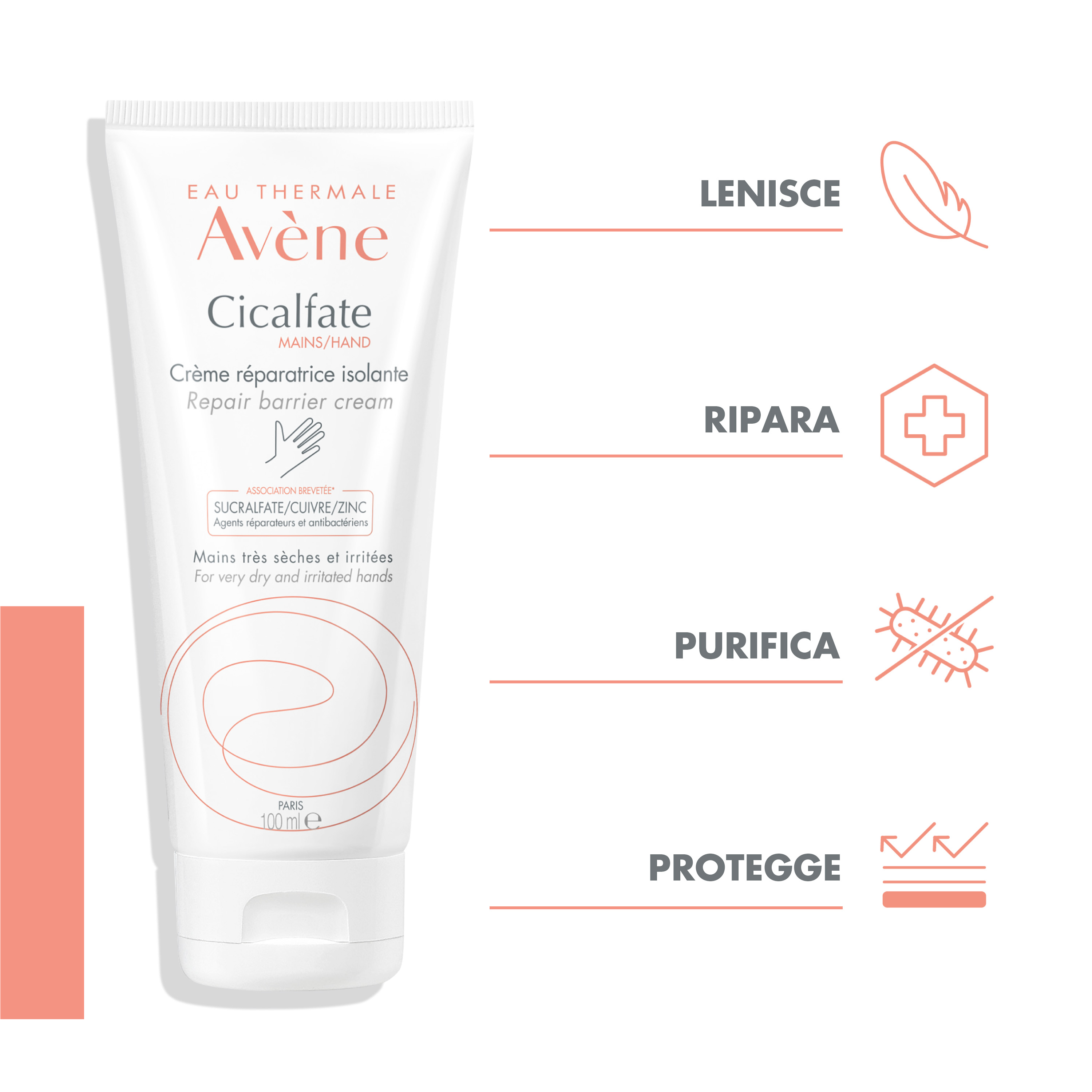 Eau Thermale Avène Cicalfate+ Mani Crema Ristrutturante Barriera, Idratante, Pelle secca e screpolata, 100ml 