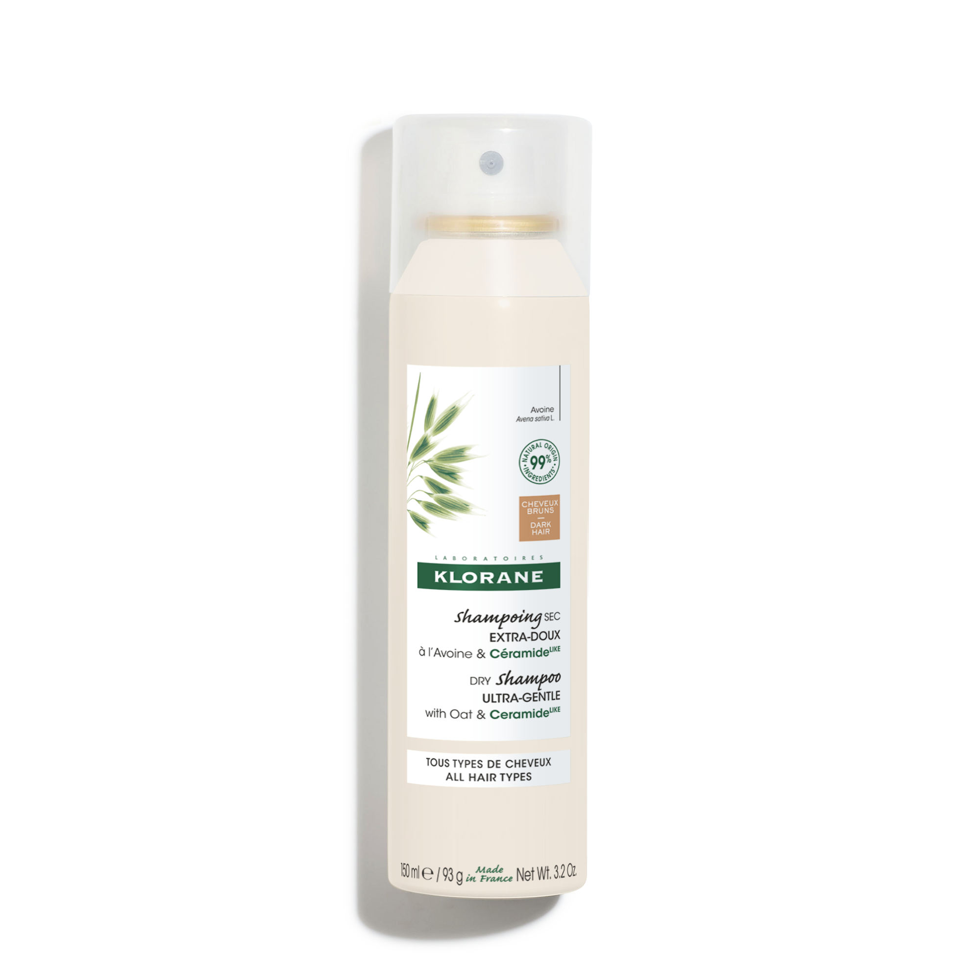 Klorane - Shampoo Secco Extra-Delicato All'Avena & Ceramide Per Capelli Scuri Spray 150 ml