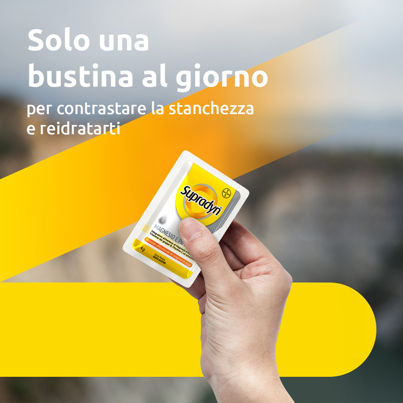 Supradyn Magnesio e Potassio Integratore Multivitaminico con Vitamine B, Vitamina C e Minerali, in caso di Caldo, Afa e Sport, Gusto Arancia, 24 Bustine Effervescenti