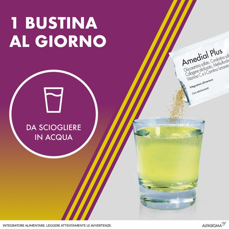 Amedial Plus, Integratore Alimentare per il Benessere delle Atricolazioni, contribuisce a mantenere in  Ossa e delle Cartilagini, 20 Bustine da 5mg da Sciogliere in Acqua