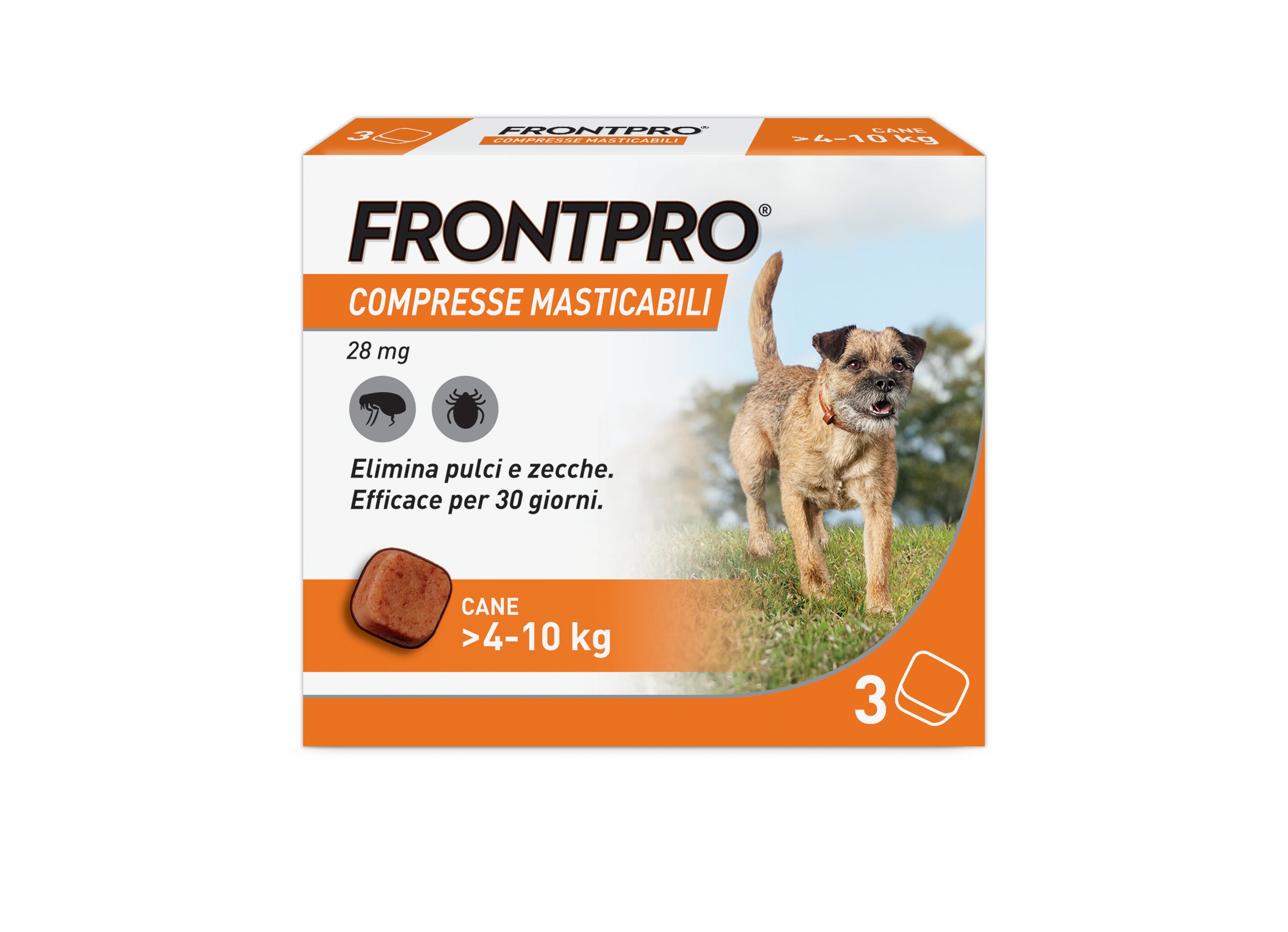 FRONTPRO x3 Compresse Masticabili Antiparassitario Per Cani (4-10Kg) Contro Pulci e Zecche