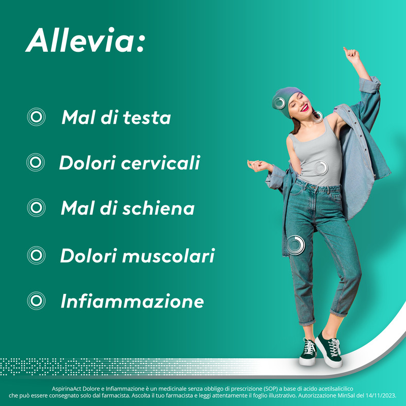 Aspirina Act Dolore e Infiammazione, Antidolorifico e Antinfiammatorio contro Dolori Muscolari e Articolari, Cervicale, Mal di Testa, Mal di Schiena, 12 Compresse Rivestite