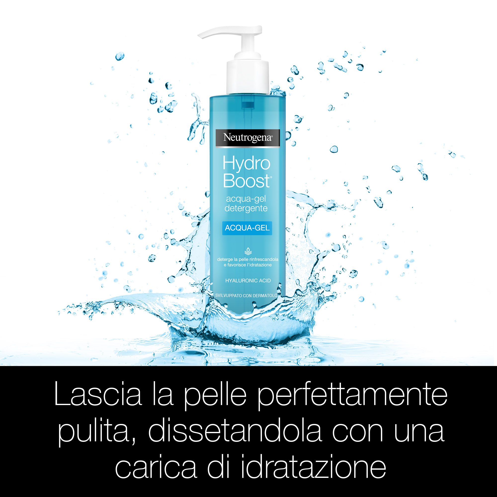 Neutrogena, Acqua-Gel Detergente, Hydro Boost, Rimuove Trucco, Sebo e Impurità, Non Comedogenico, Pelli Sensibili, con Acido Ialuronico, 200ml 