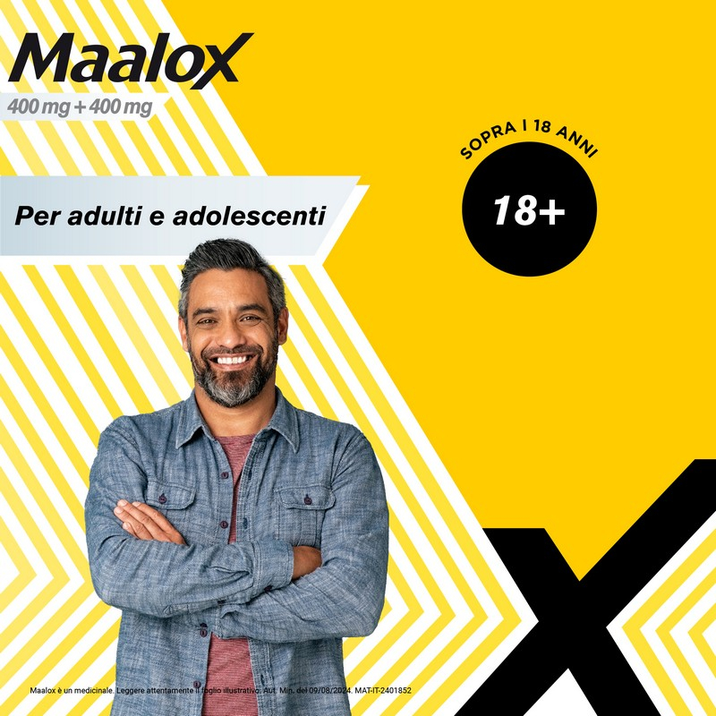 Maalox 400 mg + 400 mg - 40 Compresse Masticabili Contro Bruciore E Iperacidità Di Stomaco Occasionale