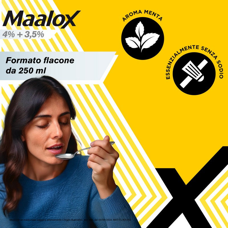 Maalox 4% + 3,5% Sospensione Orale Contro Bruciore E Iperacidità Di Stomaco Occasionale 250 ml