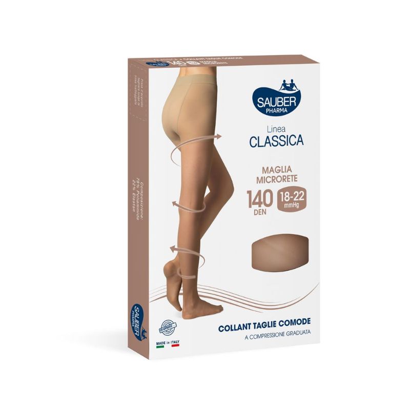 Sauber Pharma - Linea Classica - Collant Taglie Comode Maglia Microrete 140 Den (18-22 mmHg) - Taglia 5 Neutro Beige