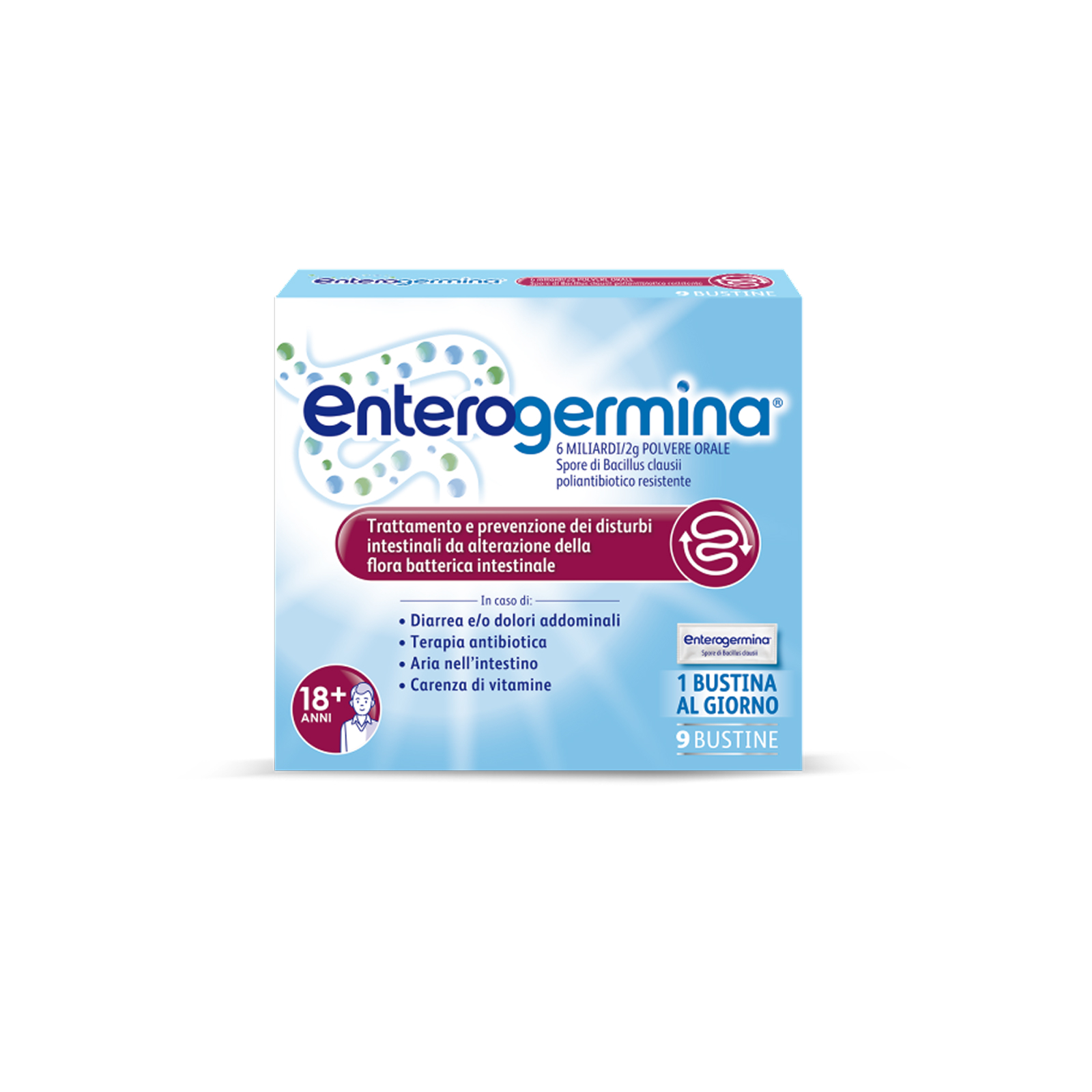 Enterogermina 6 Miliardi/2g Polvere Orale - Fermenti Lattici E Probiotici Per I Disturbi Intestinali 9 Bustine