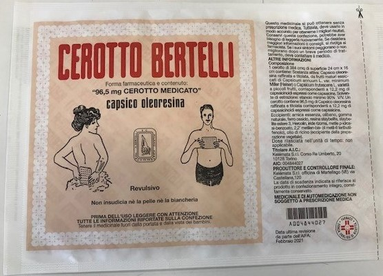 Cerotto Bertelli Grande 24 X 16 cm 368,6 mg Capsico Oleoresina 1 cerotto