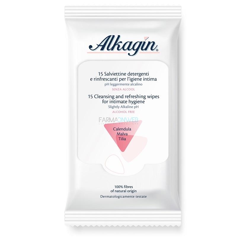 Alkagin 15 Salviettine Detergenti e Rinfrescanti per l'igiene intima