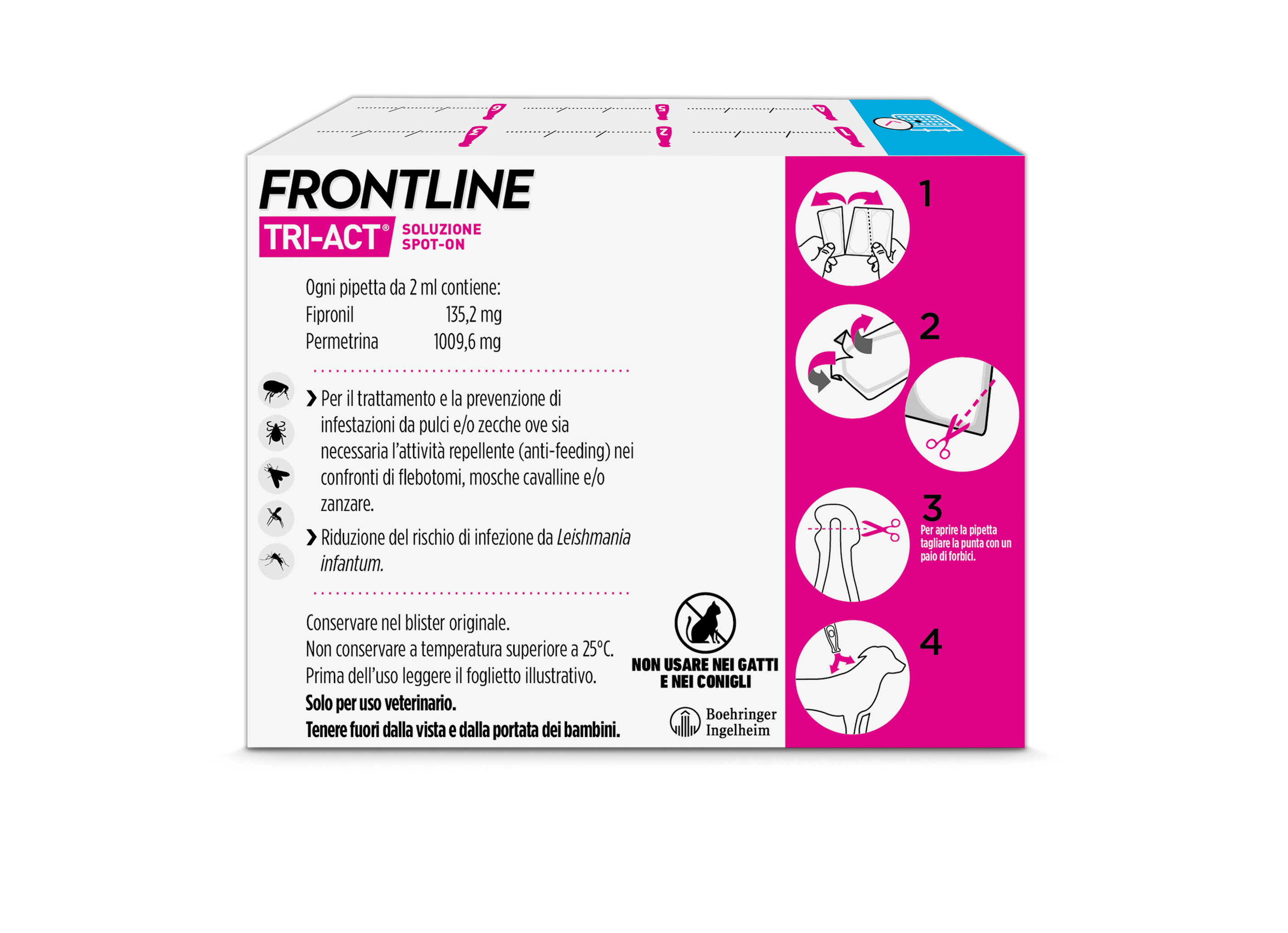 Frontline Tri Act x6 Pipette, Antiparassitario Per Cani e Cuccioli (Taglia M 10-20Kg) Contro Pulci, Zecche, Zanzare, Pappataci e Leishmaniosi