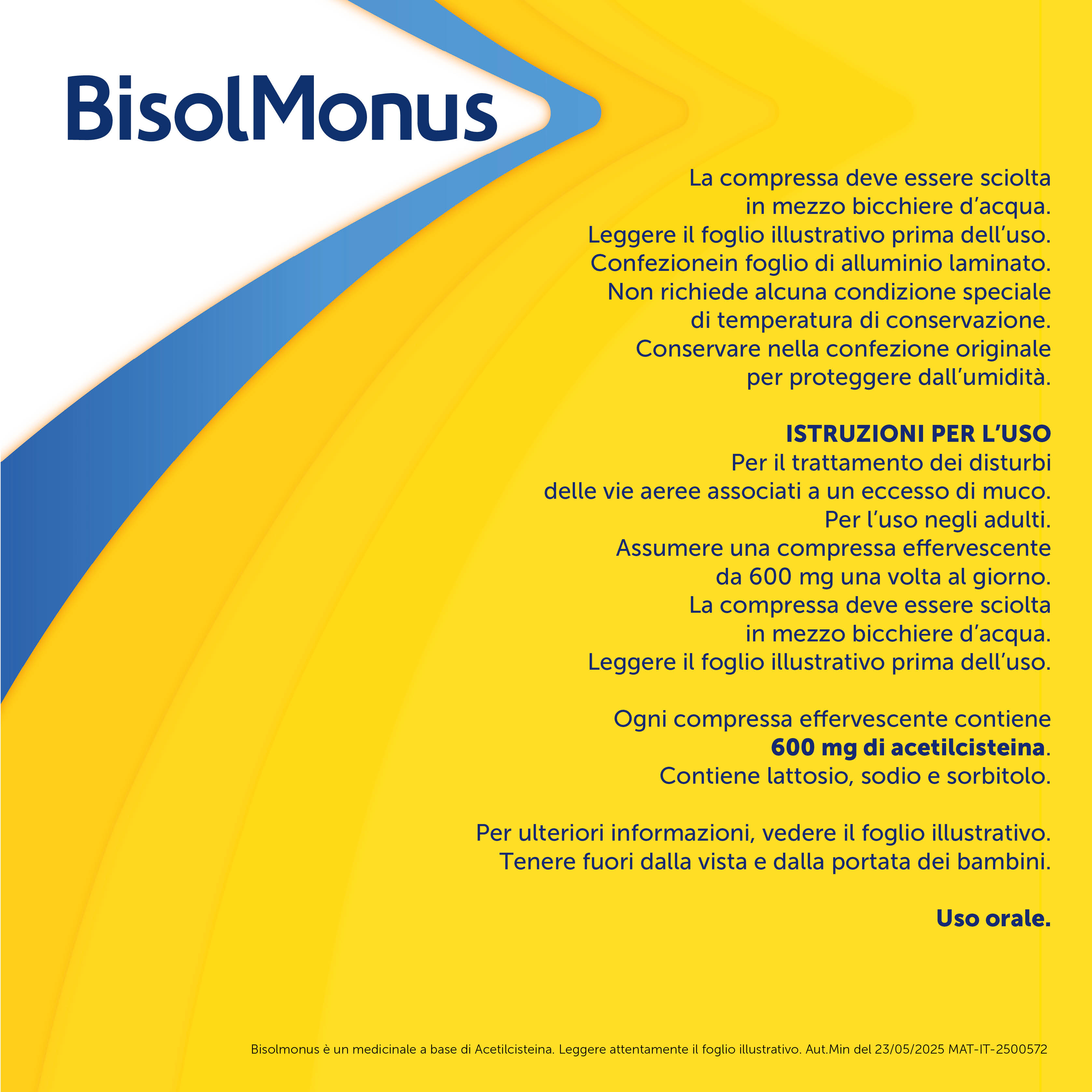 Bisolmonus 600 mg Mucolitico - 10 Compresse Effervescenti Per Catarro E Tosse Grassa
