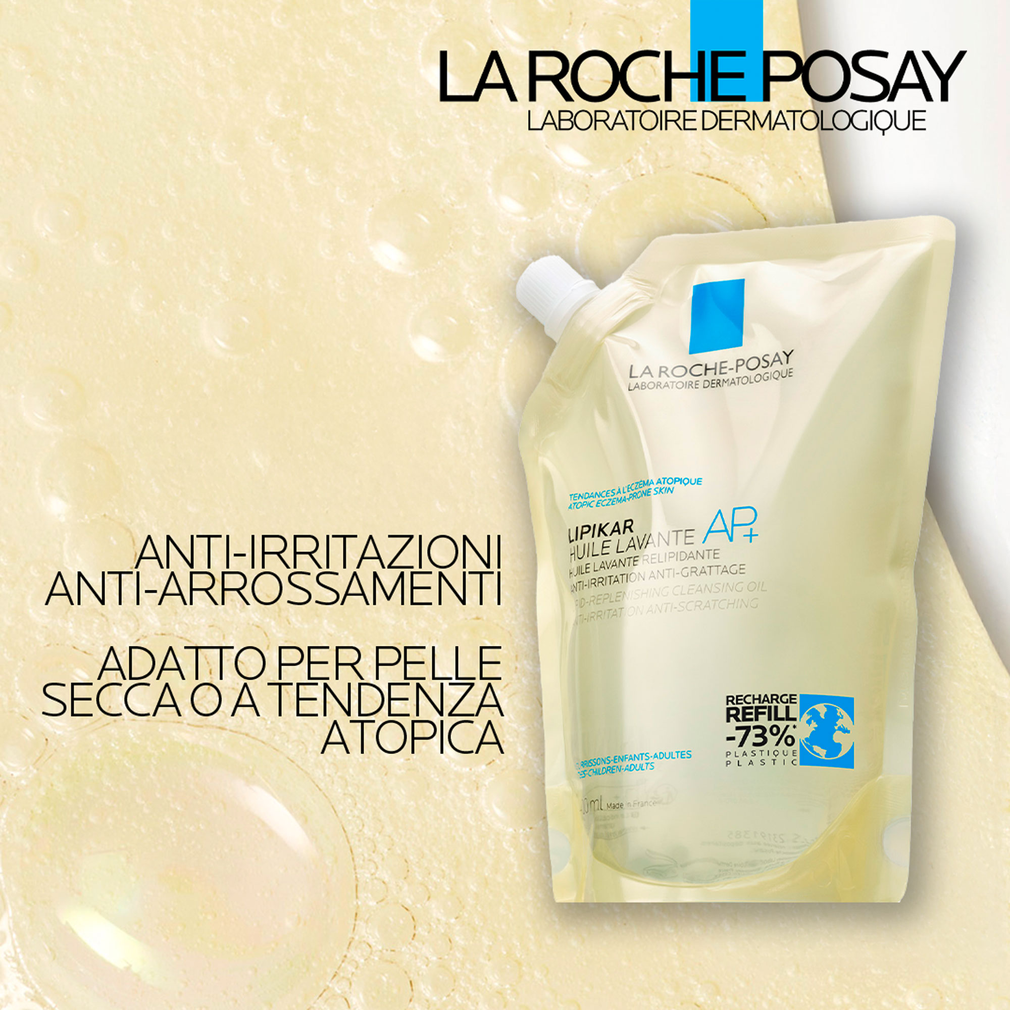 La Roche-Posay Lipikar - Huile Lavante AP+ Olio Lavante Relipidante Anti-Arrossamenti E Anti-Prurito Eco-Ricarica 400 ml