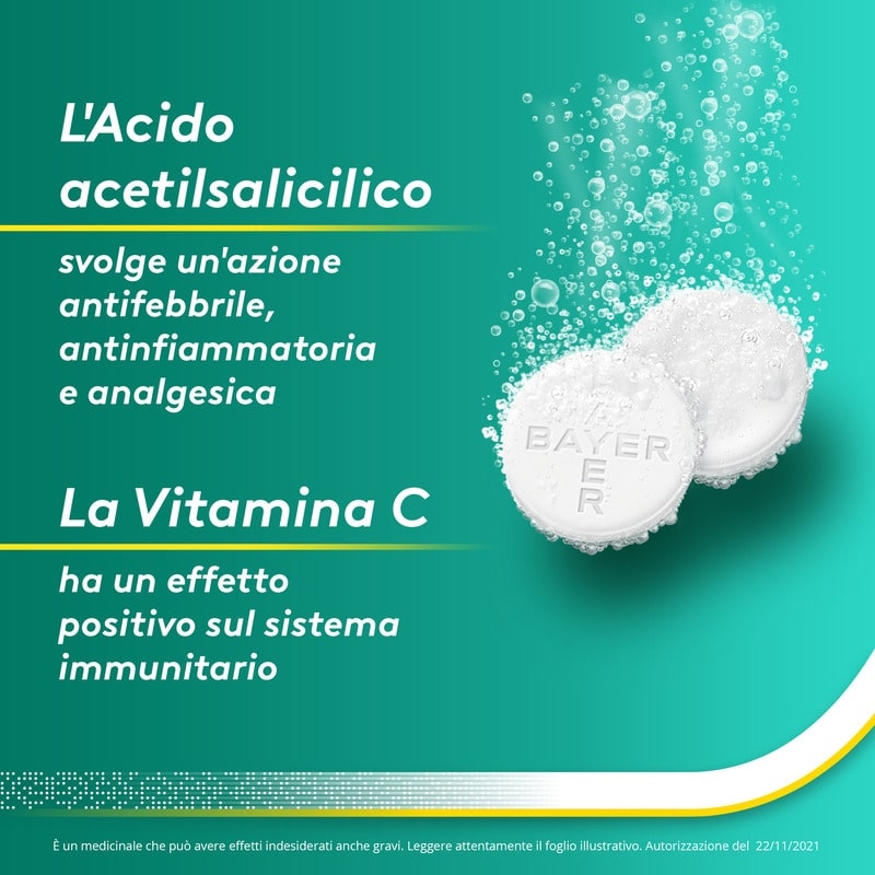 Aspirina C, contro sintomi di Raffreddore, Influenza e Febbre, 400 mg di Acido Acetilsalicilico + 240 mg di Vitamina C, antinfiammatorio e analgesico, 10 Compresse Effervescenti