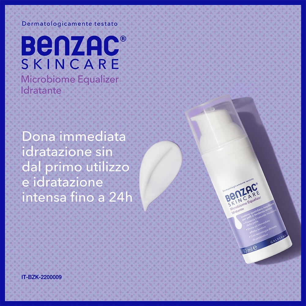 Benzac Skincare Microbiome Equalizer, Lozione Idratante Viso , Preserva il Naturale Microbioma Cutaneo, con Tecnologia Derivata da Probiotico e Pantenolo Lenitivo con Vitamina B5 50ml