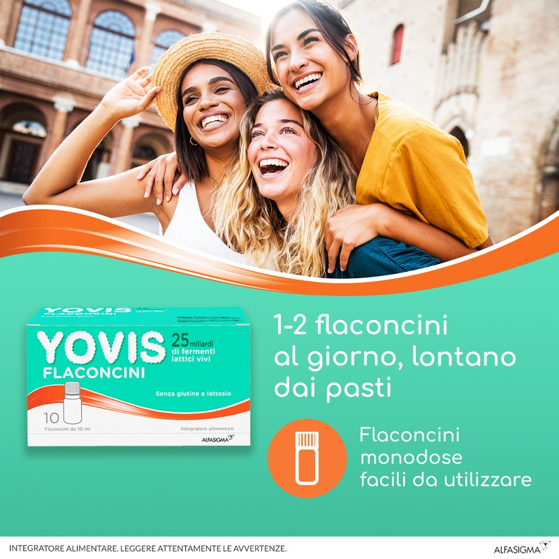 Yovis Flaconcini, Probiotici per il Benessere Intestinale, 25 Miliardi di Fermenti Lattici Vivi, Senza Glutine e Lattosio, 10 Flaconcini da 10ml