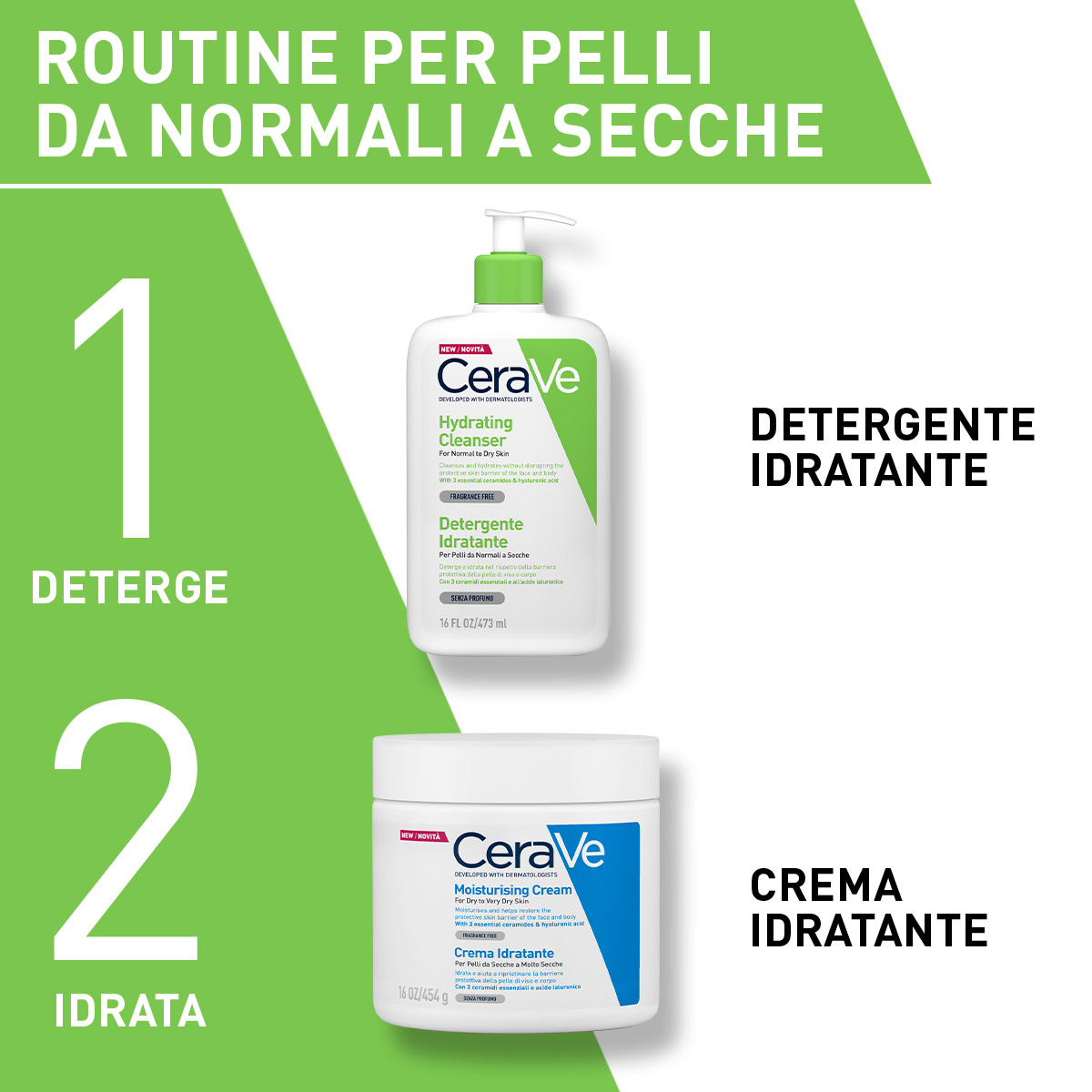 CeraVe Detergente Idratante Viso Pelle da Normale a Secca, con acido ialuronico e ceramidi 236 ml