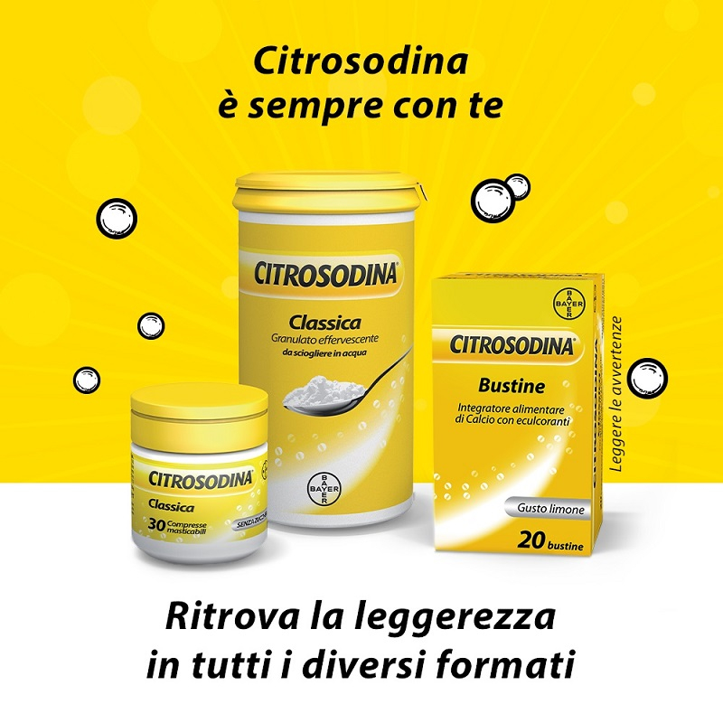 Citrosodina Masticabile, con Sodio Bicarbonato, Digestivo contro Pesantezza di Stomaco, Senza Zucchero, Gusto Limone, 30 Compresse 