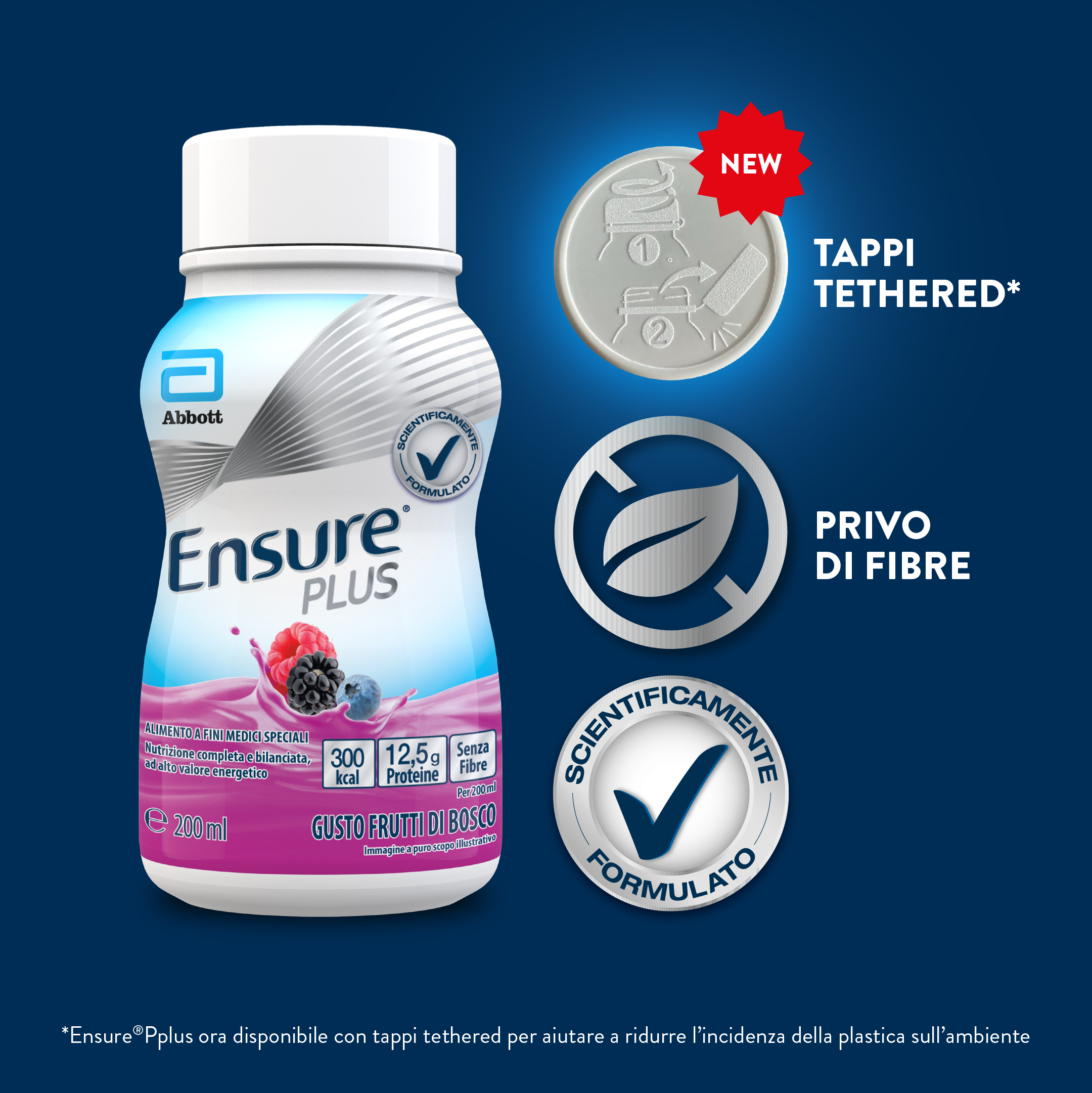 Ensure Plus Alimento a Fini Medici Speciali Ipercalorico Frutti di Bosco 4x200ml