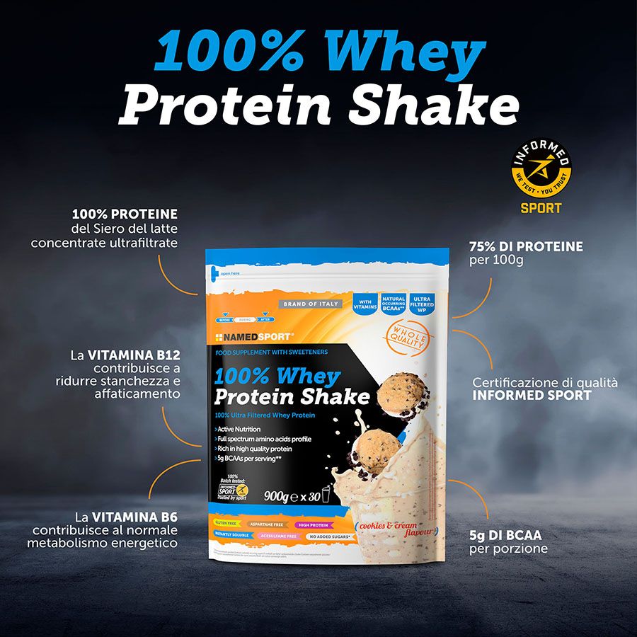 Named Sport - 100% Whey Protein Shake Cookies & Cream - Proteine Del Siero Del Latte In Polvere 900 g