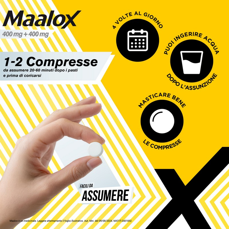 Maalox 400 mg + 400 mg - 40 Compresse Masticabili Contro Bruciore E Iperacidità Di Stomaco Occasionale