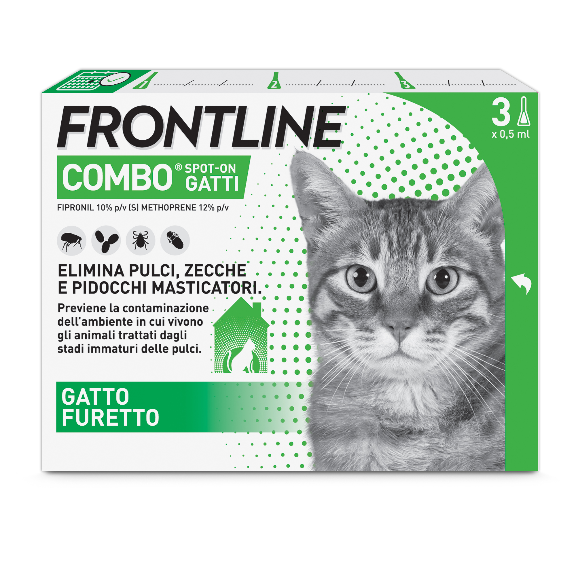 Frontline Combo Gatti x3 Pipette, Antiparassitario per Gatti, Gattini e Furetti, Contro Pulci, Zecche, Uova, Larve e Pidocchi