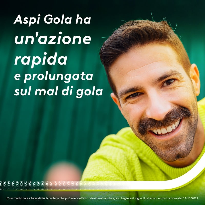 Aspi Gola Pastiglie per la gola infiammata, con 8,75 mg di Flurbiprofene, contro Faringite e Mal di gola, Gusto Limone e Miele 16 Pastiglie Orosolubili