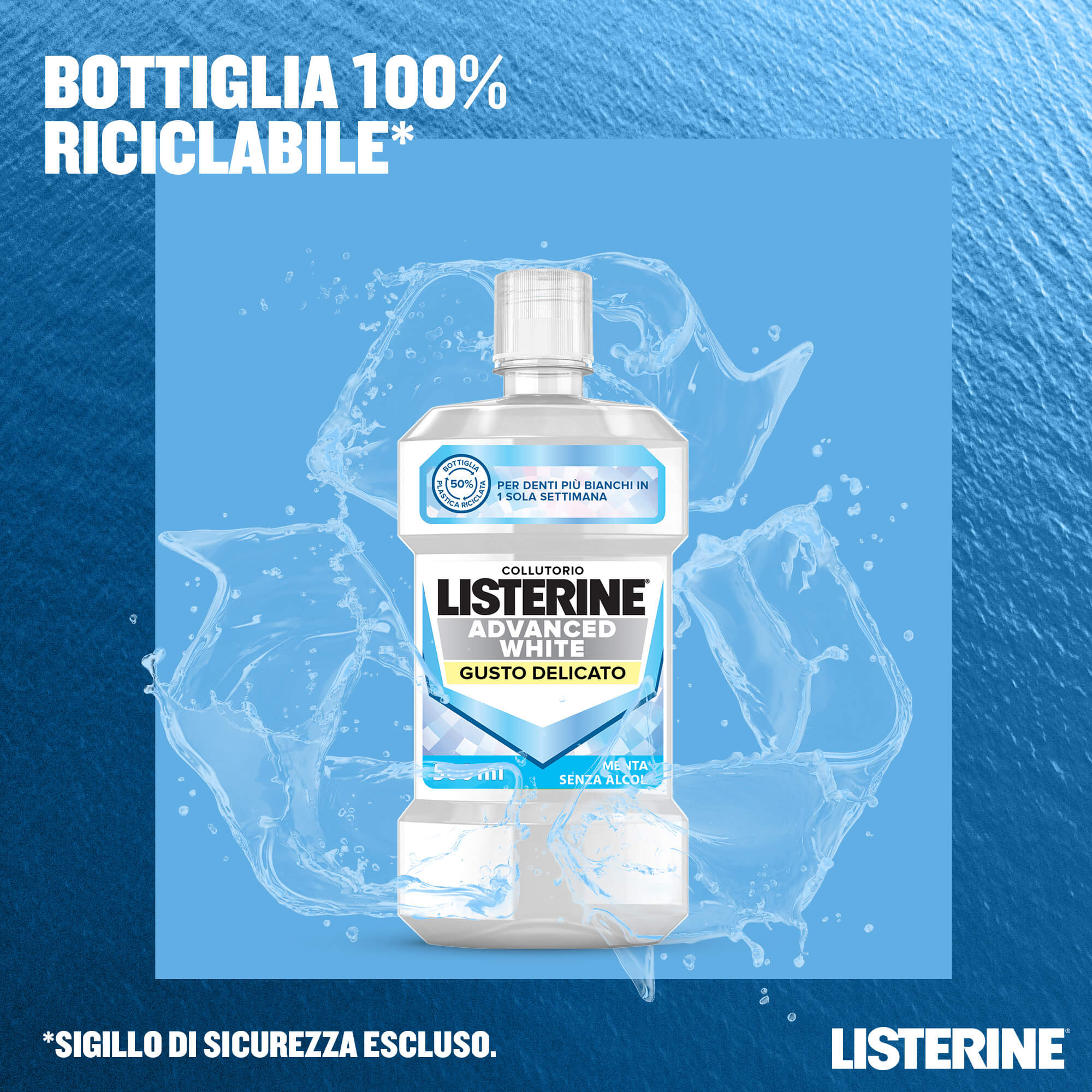 LISTERINE Advanced White Collutorio gusto delicato di Menta senza alcol con azione sbiancante 500 ml