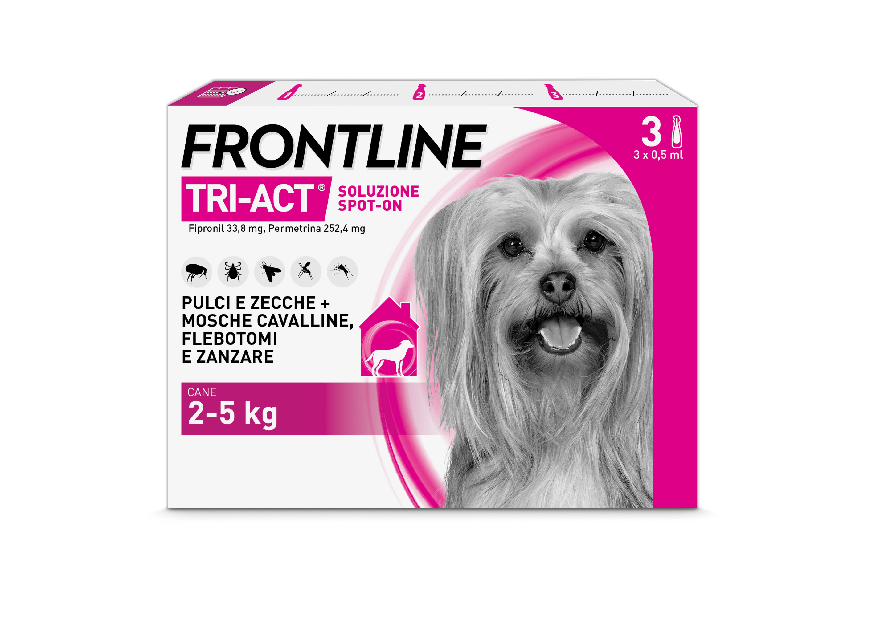 Frontline Tri Act x3 Pipette, Antiparassitario Per Cani e Cuccioli (Taglia XS 2-5Kg) Contro Pulci, Zecche, Zanzare, Pappataci e Leishmaniosi