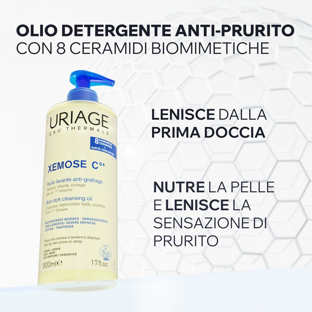 Uriage - Xémose C8+ Olio Doccia Lavante Relipidante Antiprurito Per Pelle Secca, Atopica E Con Eczema 1 Litro