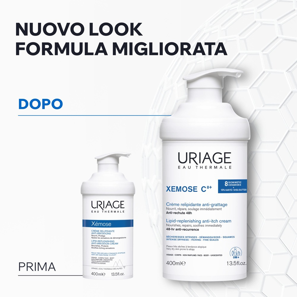 Uriage - Xémose C8+ Crema Relipidante Antiprurito Per Pelle Secca, Atopica E Con Eczema Viso E Corpo 400 ml