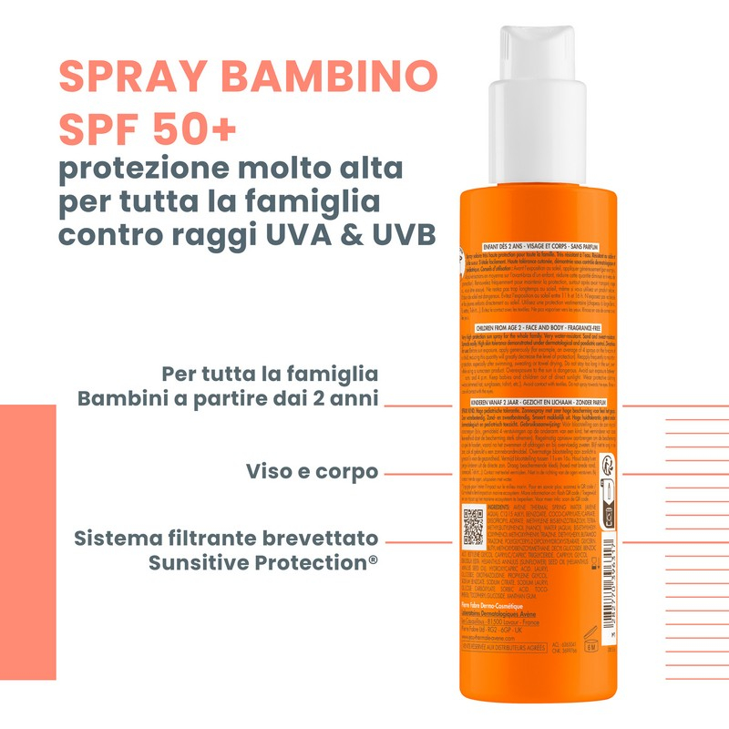 Avène - Eau Thermale - Spray Bambino SPF50+ Protezione Solare Molto Alta 200 ml