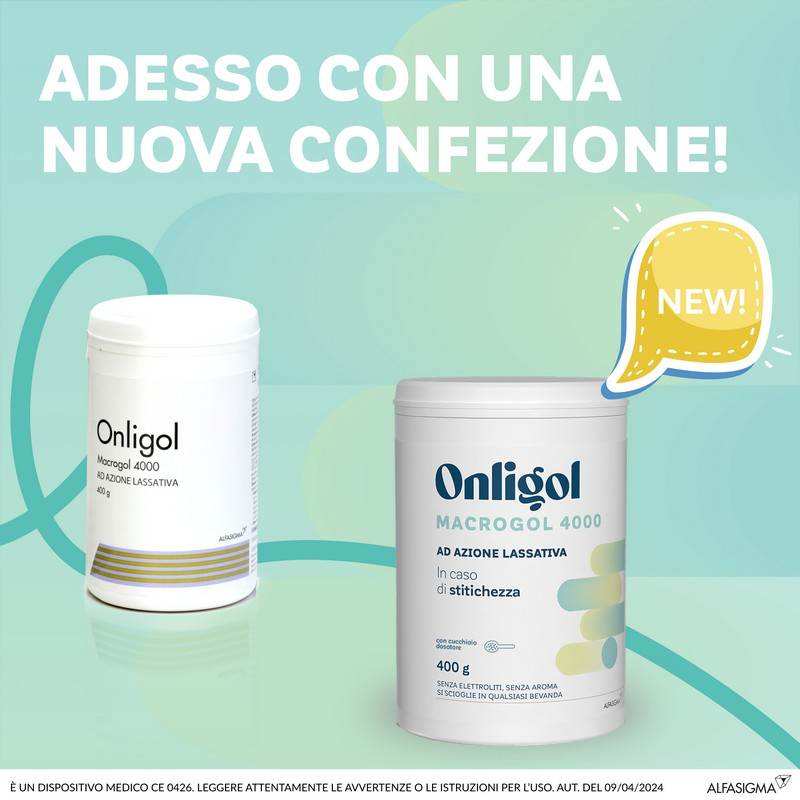 Onligol - Lassativo a base di Macrogol 4000 - senza elettroliti - lassativi in polvere utili in caso di stitichezza - 400 g