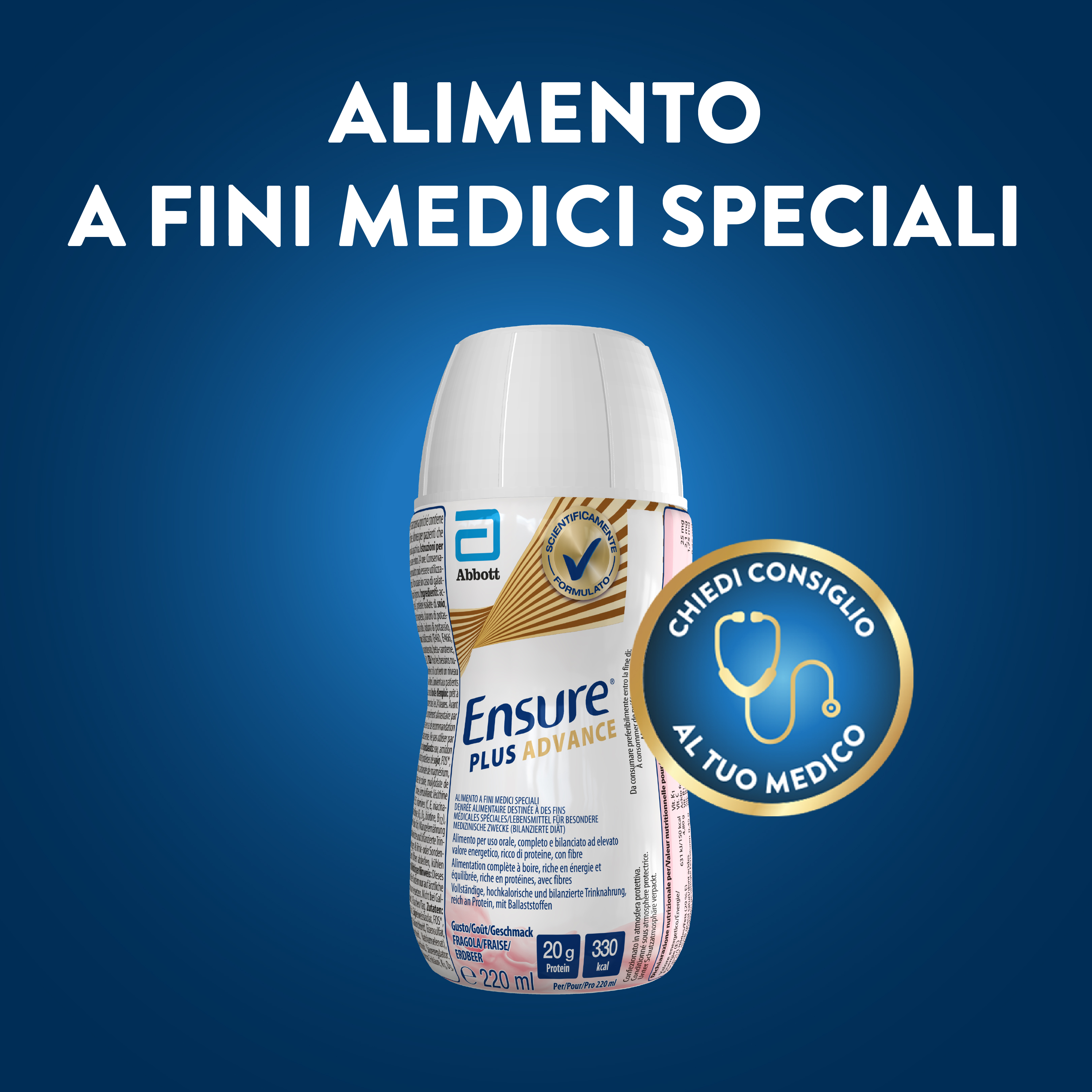 Ensure Plus Advance Alimento a Fini Medici Speciali Iperproteico ed Ipercalorico Fragola 4x220ml