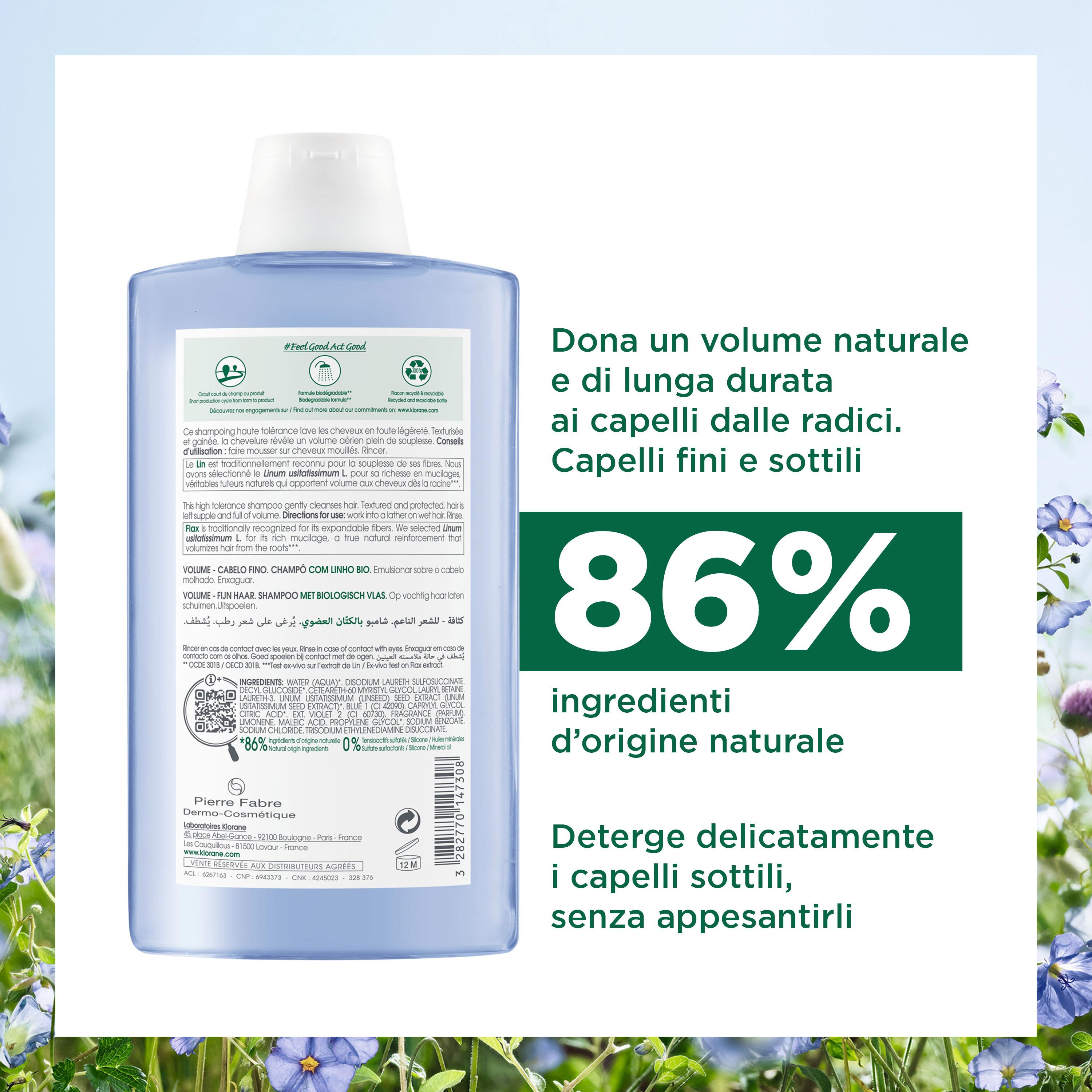 Klorane - Shampoo Al Lino Bio Per Capelli Sottili 400 ml