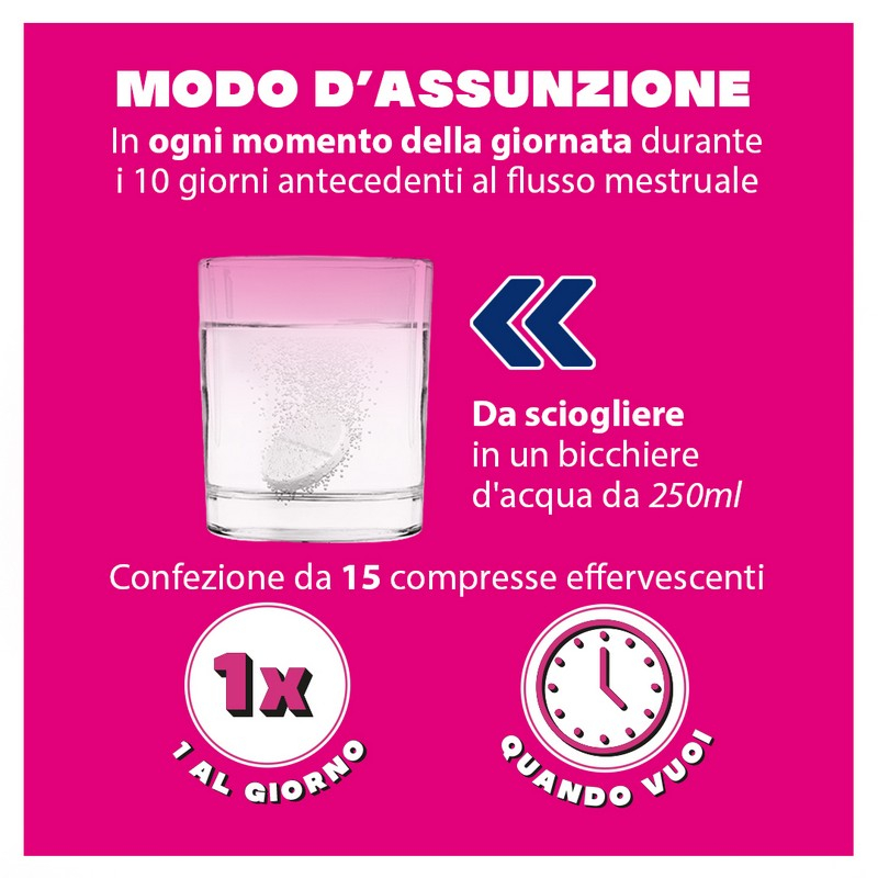 Buscofen Premestruale Integratore Alimentare - a Base Di Magnesio, Vitamina B6, Vitamina E e Calcio, per i Giorni Prima Del Ciclo 15 Compresse Effervescenti