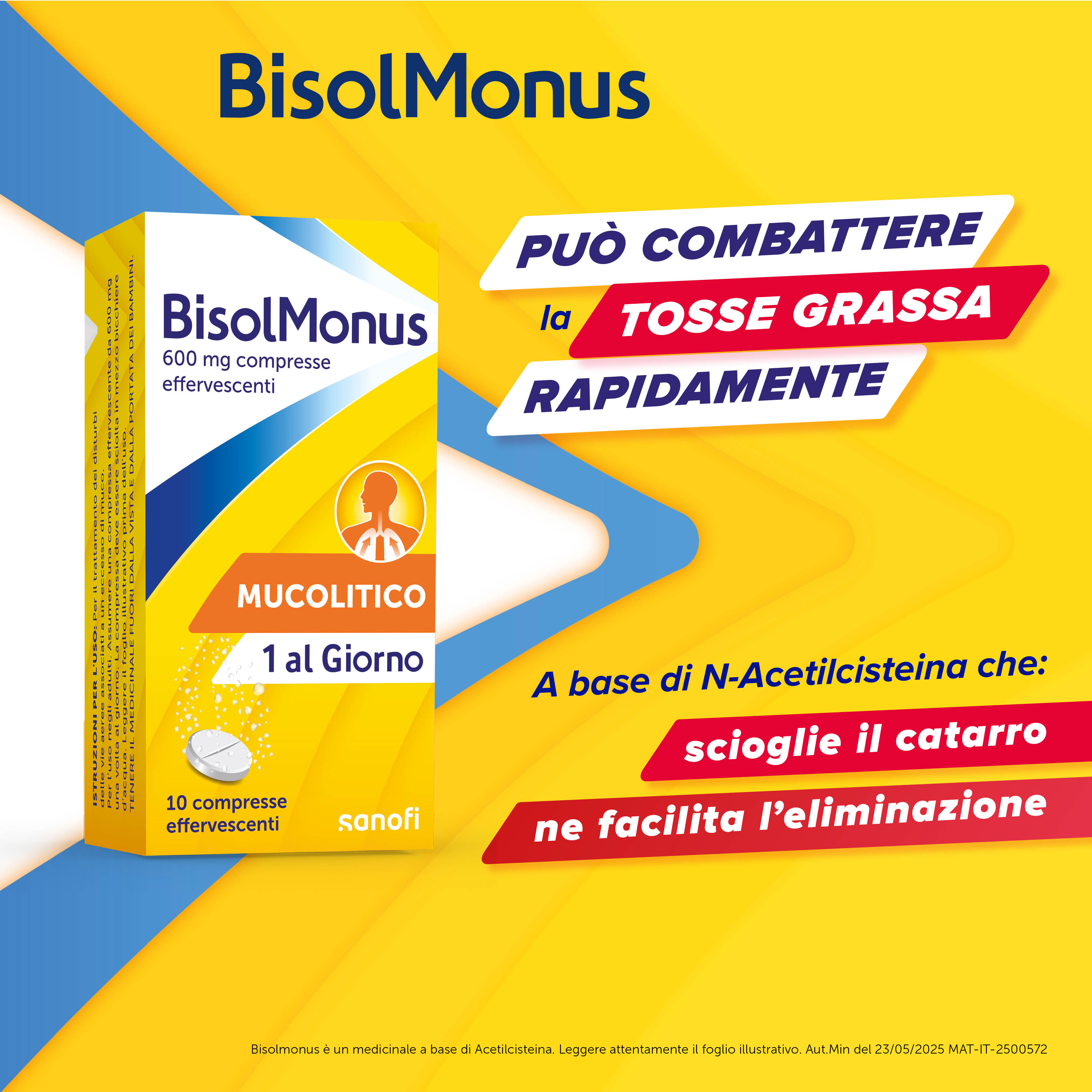 Bisolmonus 600 mg Mucolitico - 10 Compresse Effervescenti Per Catarro E Tosse Grassa
