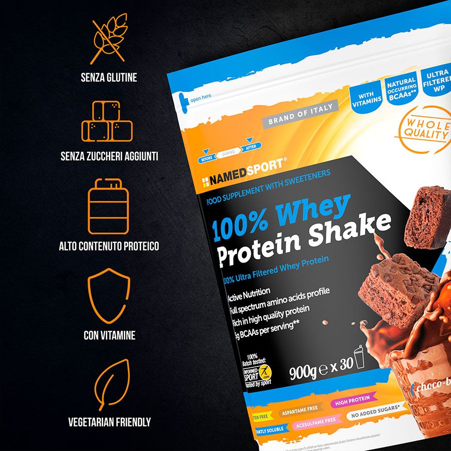 Named Sport - 100% Whey Protein Shake Choco-Brownie - Proteine Del Siero Del Latte In Polvere 900 g