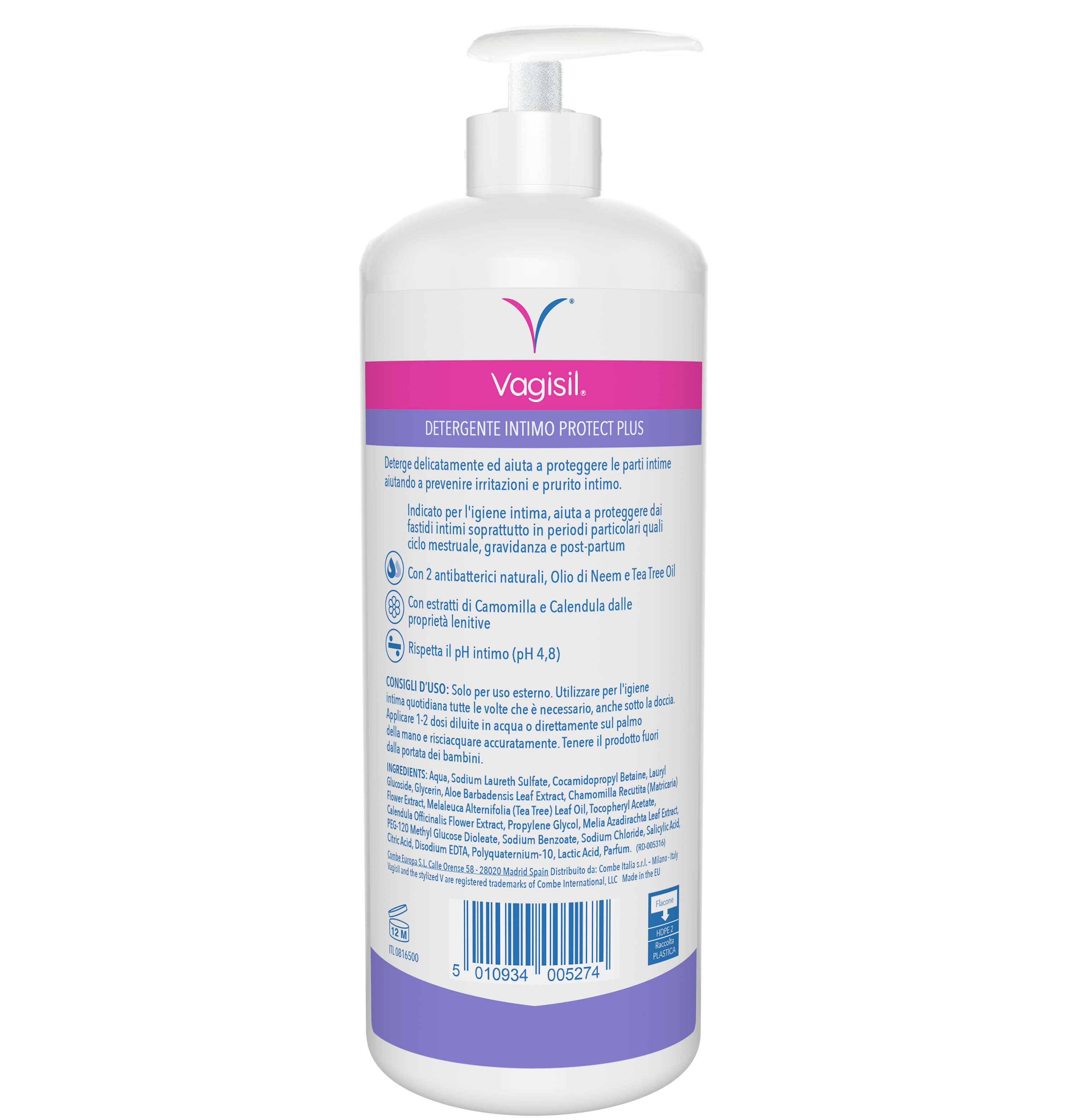 Vagisil Detergente Antibatterico Protect Plus Per l'Igiene Intima Quotidiana Con Olio di Neem e Tea Tree Oil. Aiuta a Prevenire le Irritazioni Intime 500ml