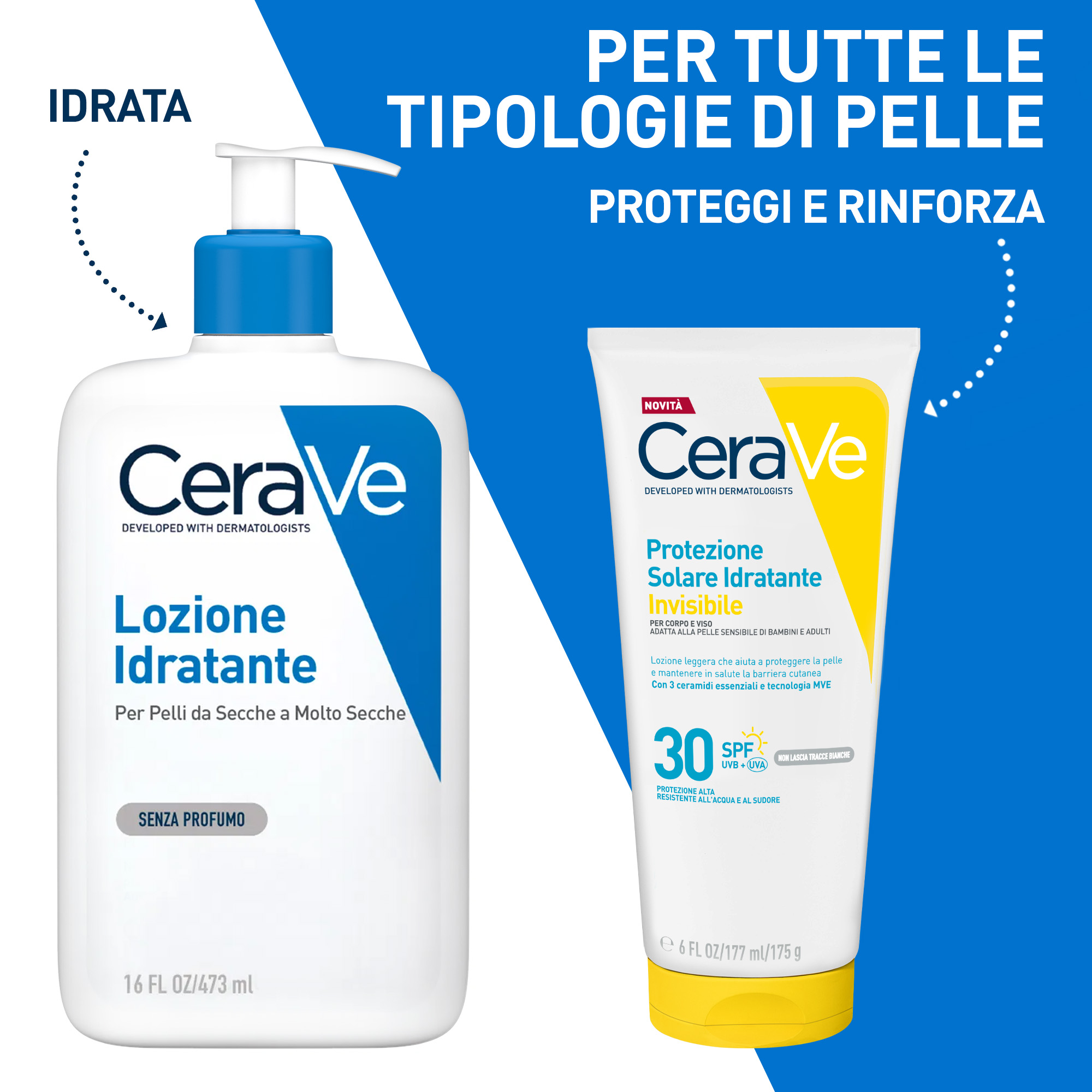 CeraVe Protezione Solare Idratante Invisibile - Crema Solare SPF30 Viso E Corpo 177 ml