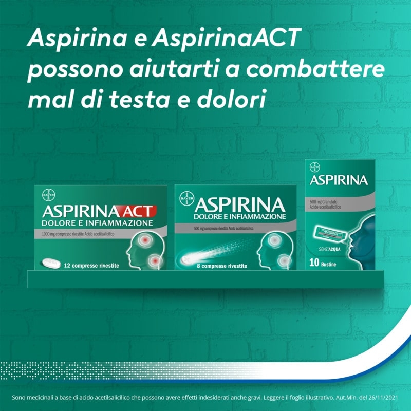 Aspirina Influenza e Naso Chiuso, Granulato per Soluzione Orale, 500mg Acido Acetilsalicilico + 30mg Pseudoefedrina, Effetto Antipiretico e Decongestionante, 20 Bustine