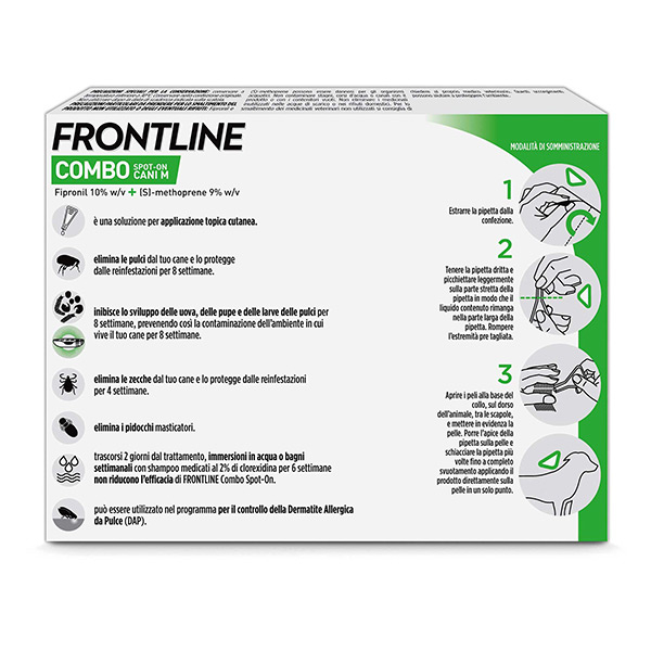Frontline Combo Cani x3 Pipette, Antiparassitario per Cani Medi e Cuccioli (10-20Kg) Contro Pulci, Zecche, Uova e Larve