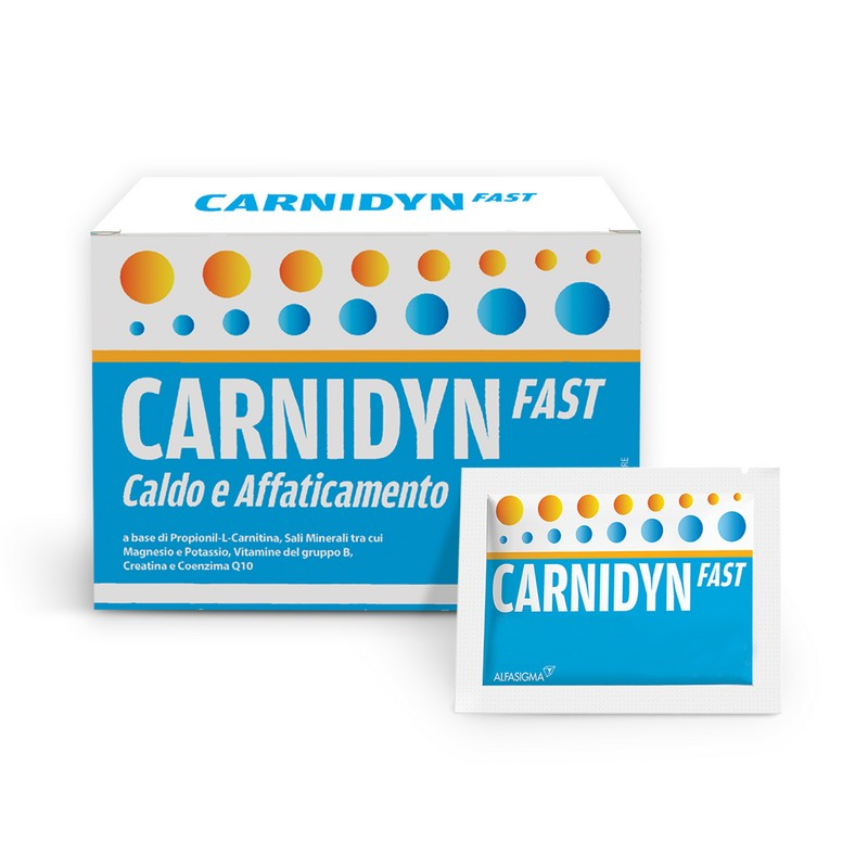 Carnidyn Fast Caldo e Affaticamento, integratore di Sali minerali, magnesio e potassio, zinco e selenio, con Carnitina, utile in caso di spossatezza da caldo o attività sportiva -  20 bustine