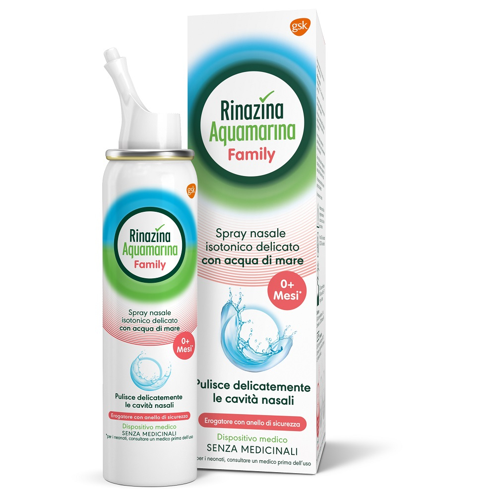 Rinazina Aquamarina Family Spray Nasale Isotonico Lavaggio Nasale Acqua di Mare Neonati Adulti 100ml