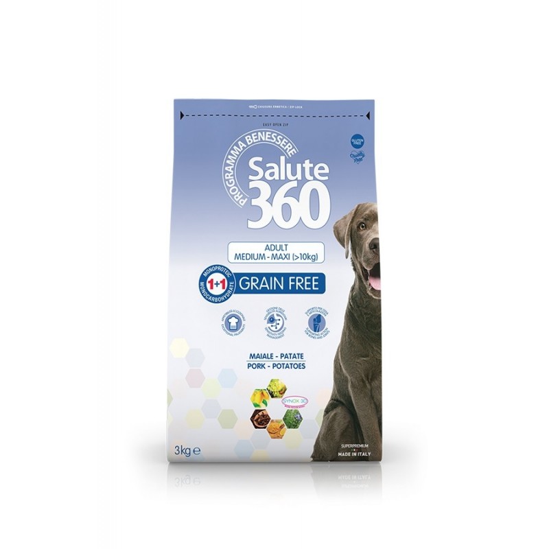 PET360 SALUTE360 CANE GRAIN FREE MEDIUM/MAXI ADULT MAIALE PATATE 12KG