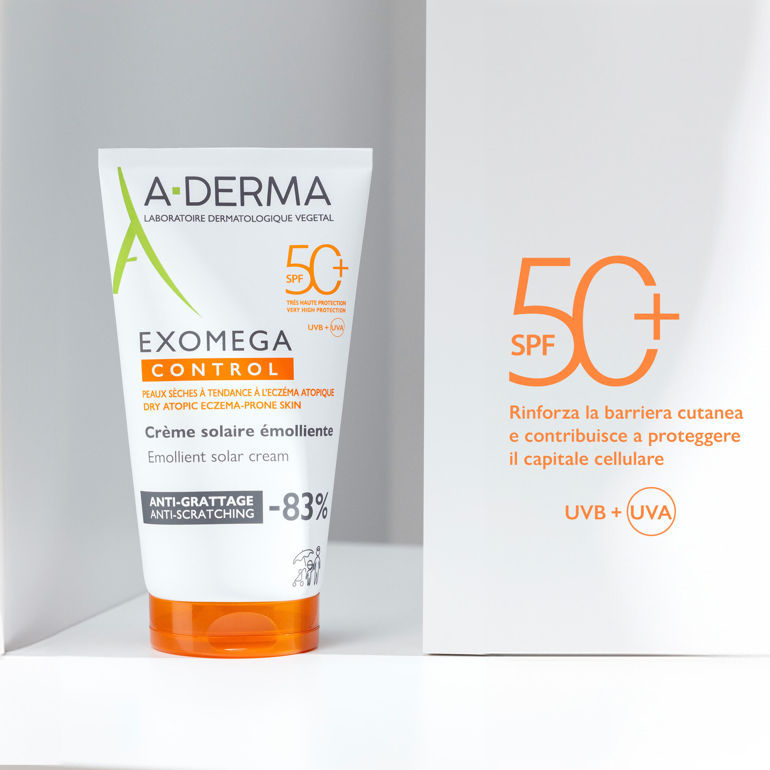A-Derma Exomega Control - Crema Solare Emolliente SPF50+ Viso E Corpo 150 ml