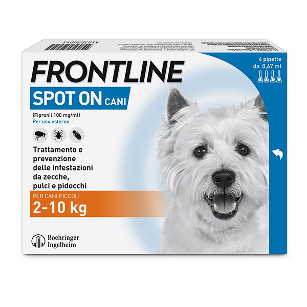 Frontline Spot On Cani x4 Pipette, Antiparassitario per Cani e Cuccioli (2-10Kg), Contro Pulci, Zecche E Pidocchi