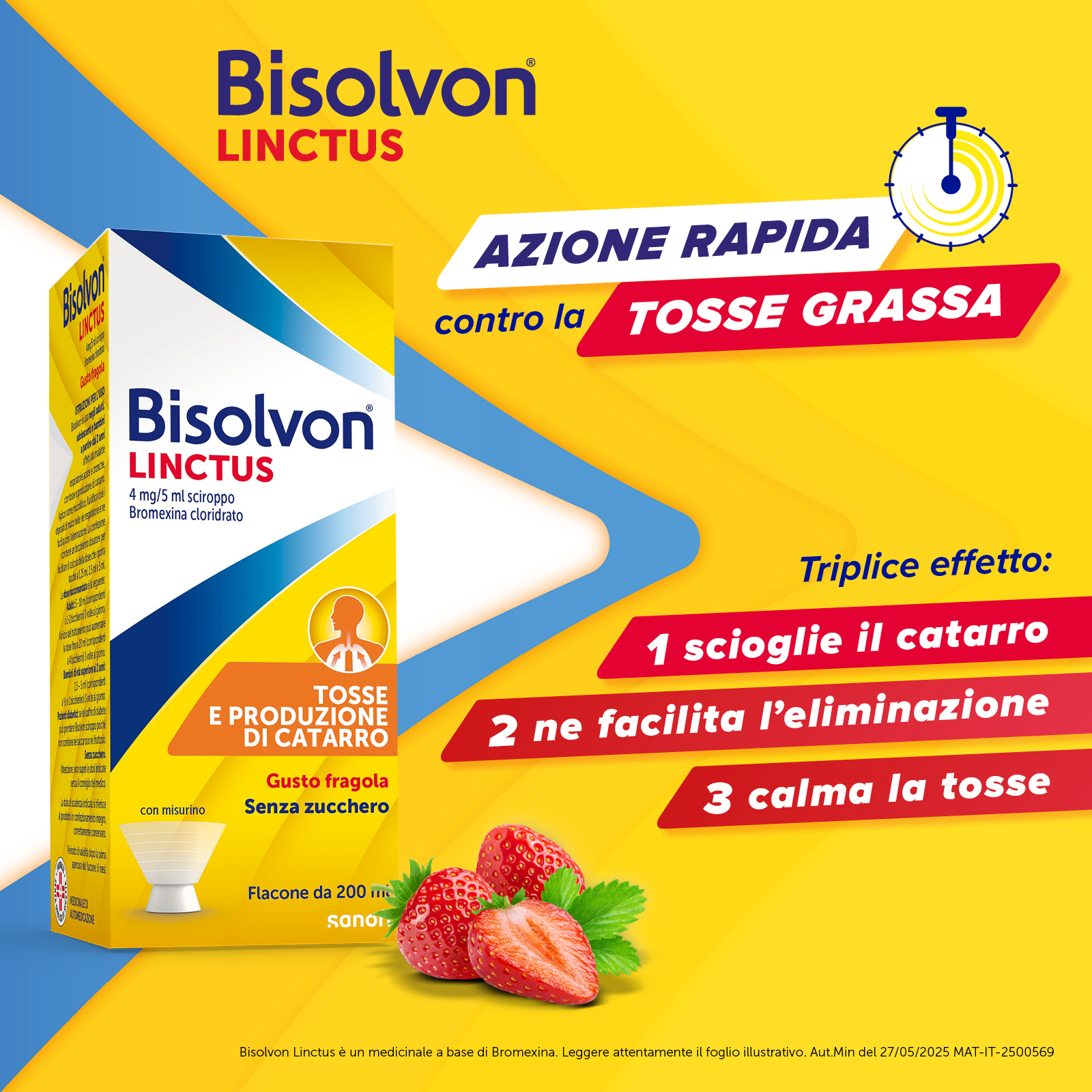 Bisolvon Linctus 4mg/5ml Gusto Fragola - Sciroppo Mucolitico Per Catarro E Tosse Grassa 200 ml