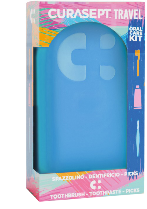Curasept - Travel Kit - Spazzolino Softline 0,15 + Dentifricio 20 ml + Pick - Colore Blu
