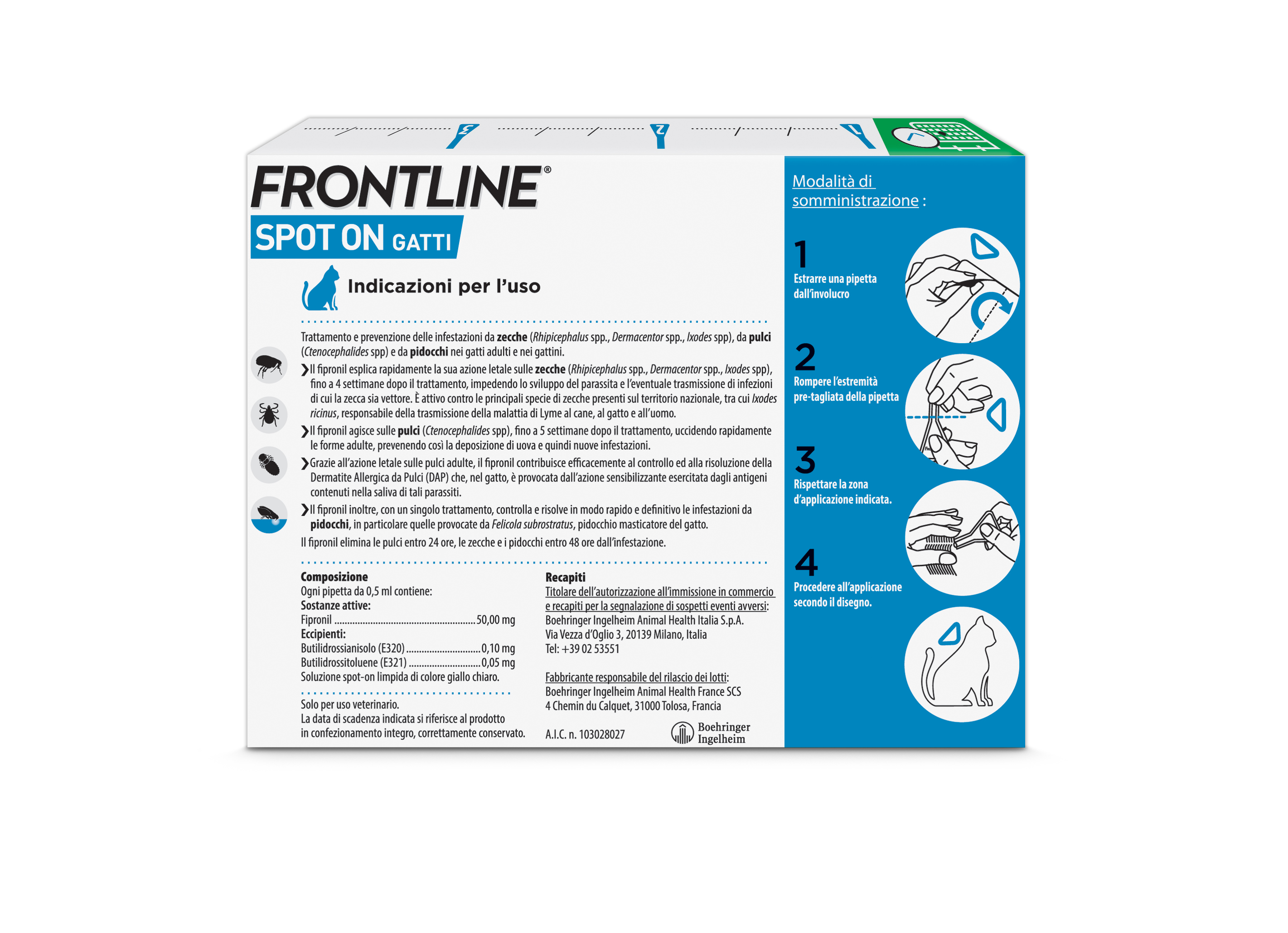 Frontline Spot On Gatti x3 Pipette, Antiparassitario per Gatti e Gattini, Contro  Zecche, Pulci e Pidocchi